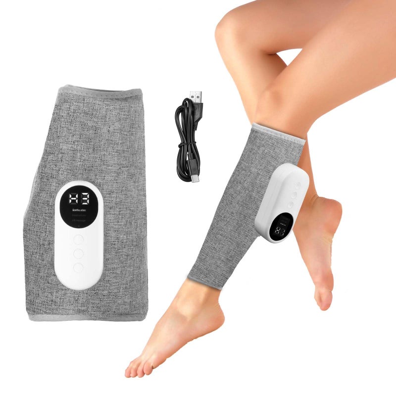 AOGOE Leg Massager, Calf Massager for Circulation and Pain Relief, 3 Intensity Levels, 3 Massage Modes, Heat Therapy, Knee Massager with USB Type-C Rechargeable, Cordless Design, Adjustable Size, Gray